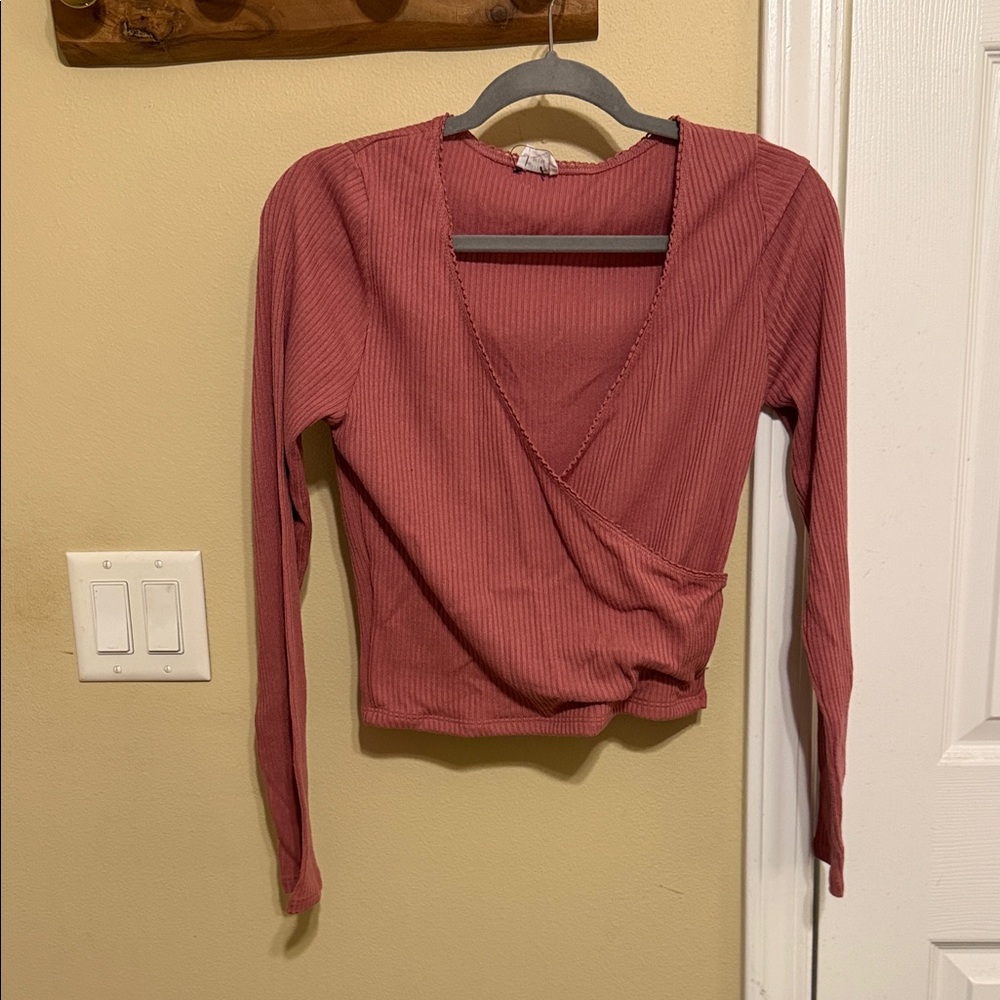 Cotton On Ribbed Long Sleeve Wrap Top - Rust